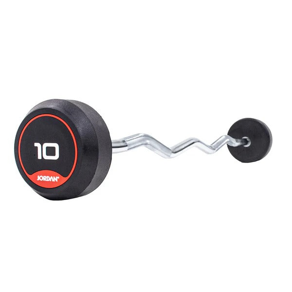 JORDAN Fixed Barbells - Curl Bar Rubber (Red) - GymSphere