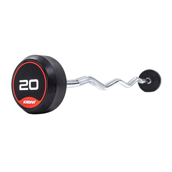 JORDAN Fixed Barbells - Curl Bar Rubber (Red) - GymSphere