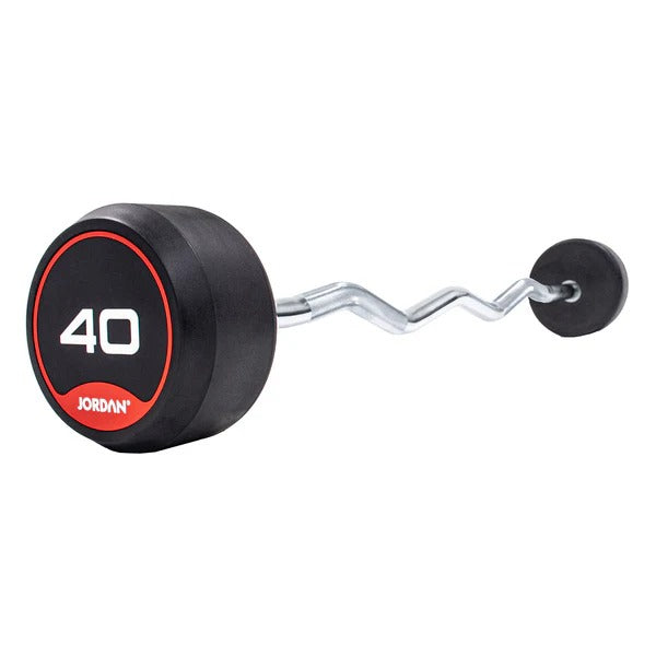 JORDAN Fixed Barbells - Curl Bar Rubber (Red) - GymSphere