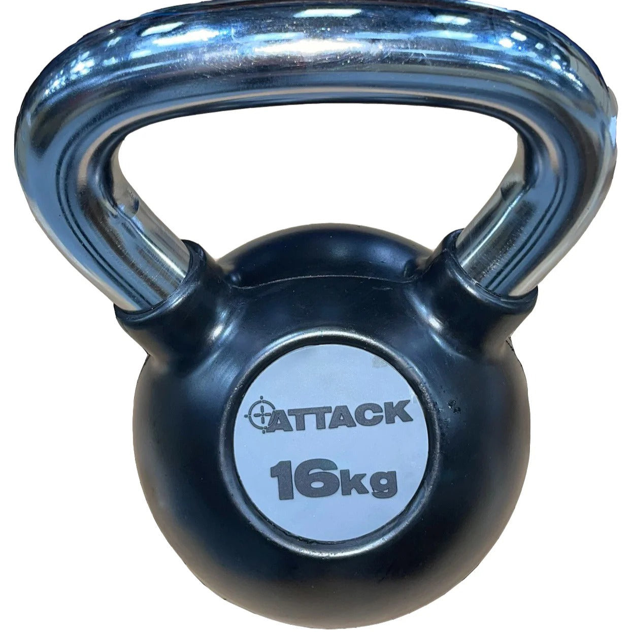 Attack Fitness Chrome Handle Rubber Kettlebell - GymSphere