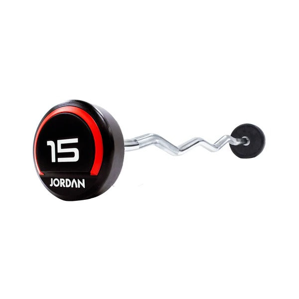 JORDAN Fixed Barbells - Curl Bar Urethane (Red) - GymSphere