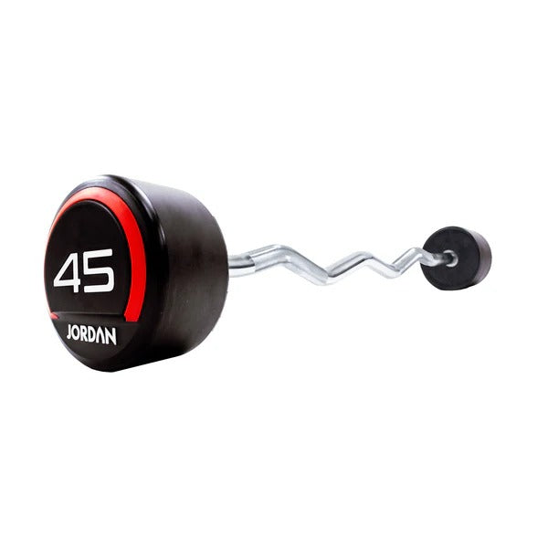 JORDAN Fixed Barbells - Curl Bar Urethane (Red) - GymSphere