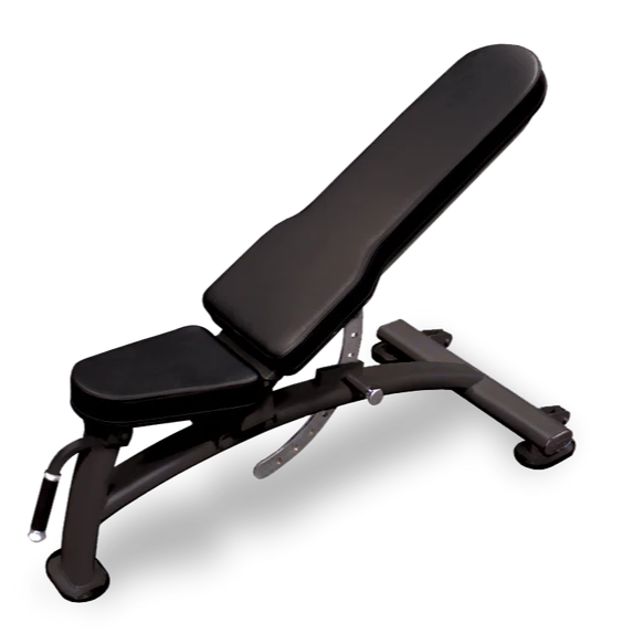 Black adjustable weight bench on a white background