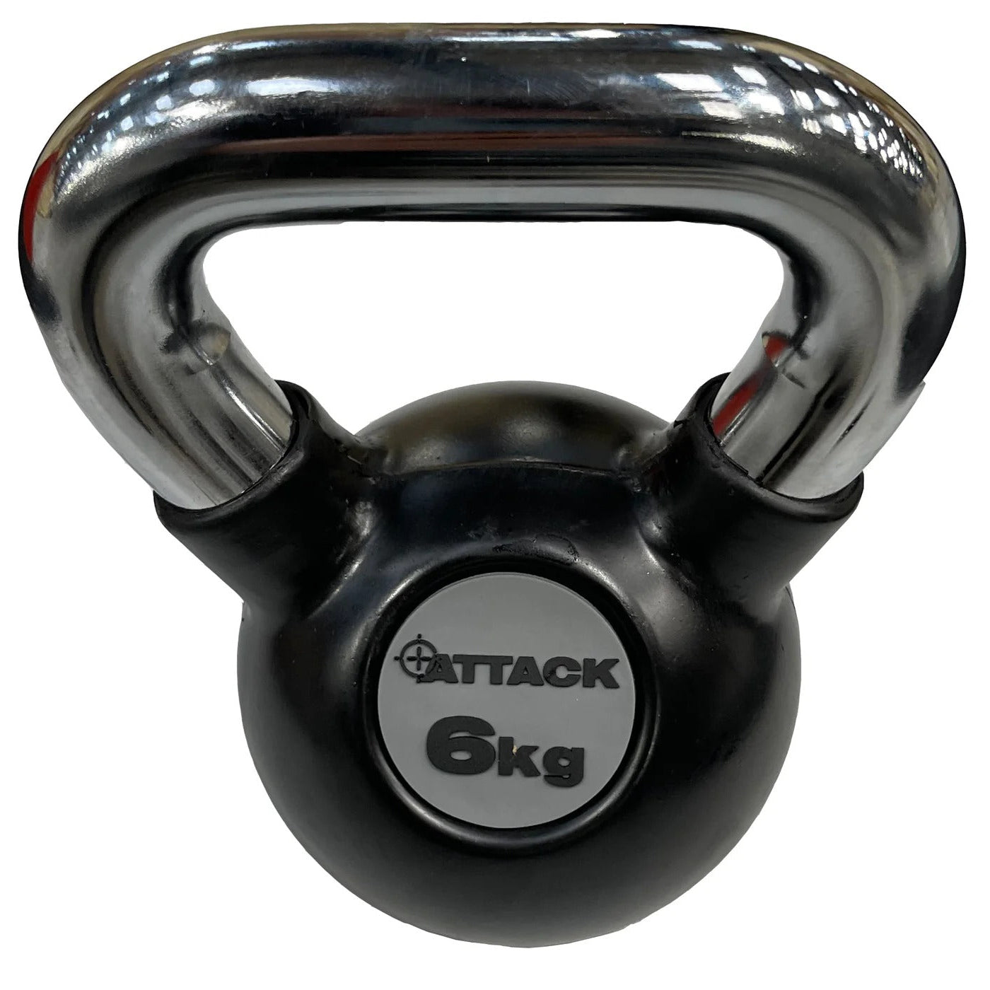 Attack Fitness Chrome Handle Rubber Kettlebell - GymSphere