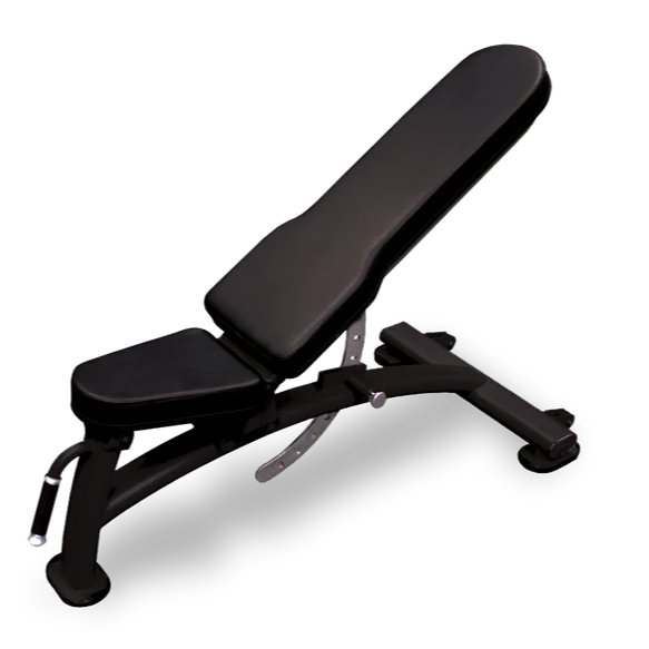 Black adjustable weight bench on a white background